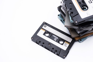 Obraz premium Cassette tape on white background.
