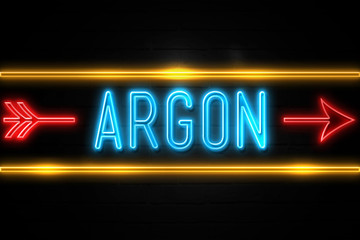 Argon  - fluorescent Neon Sign on brickwall Front view