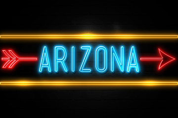 Fototapeta premium Arizona - fluorescent Neon Sign on brickwall Front view