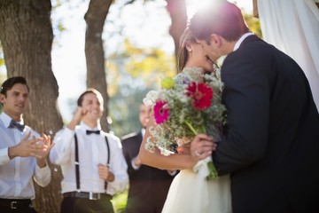 Affectionate couple kissing each other in park