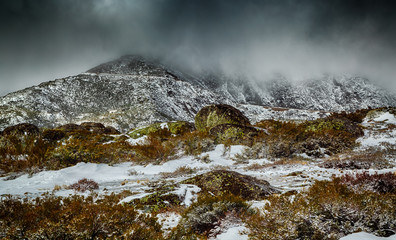 A medium shot of a wintry landscape in Serra da Estrela, Covilha, Portugal