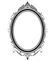 Oval frame and borders black and white on white background, Thai pattern, vector illustration