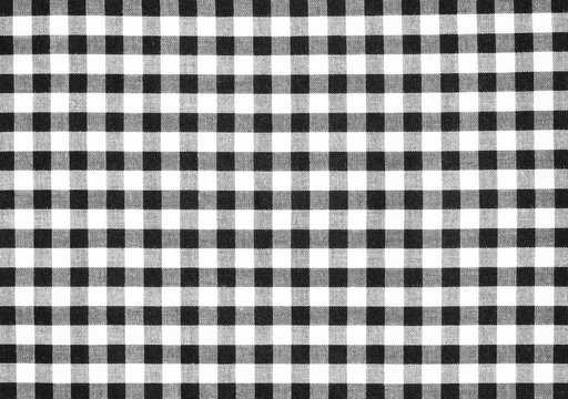 Black and white checked pattern linen fabric texture background, detail closeup