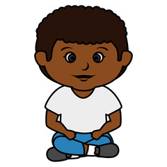 black little boy seated character vector illustration design