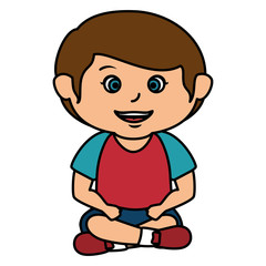 cute little boy seated character vector illustration design