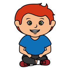 cute little boy seated character vector illustration design