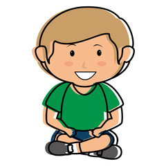 cute little boy seated character vector illustration design