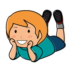 cute little boy lying character vector illustration design