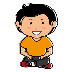 cute little boy seated character vector illustration design