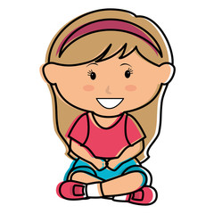 cute little girl seated character vector illustration design