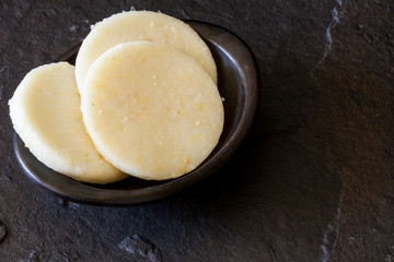 Raw  traditional Colombian white corn arepa