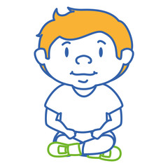 cute little boy seated character vector illustration design