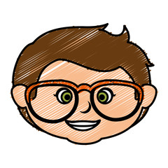 cute little boy head with glasses character vector illustration design