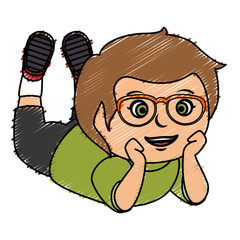 cute little boy with glasses character vector illustration design