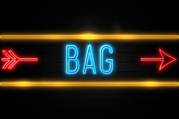 Bag  - fluorescent Neon Sign on brickwall Front view