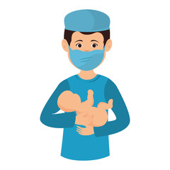 surgeon avatar with newborn character icon vector illustration design