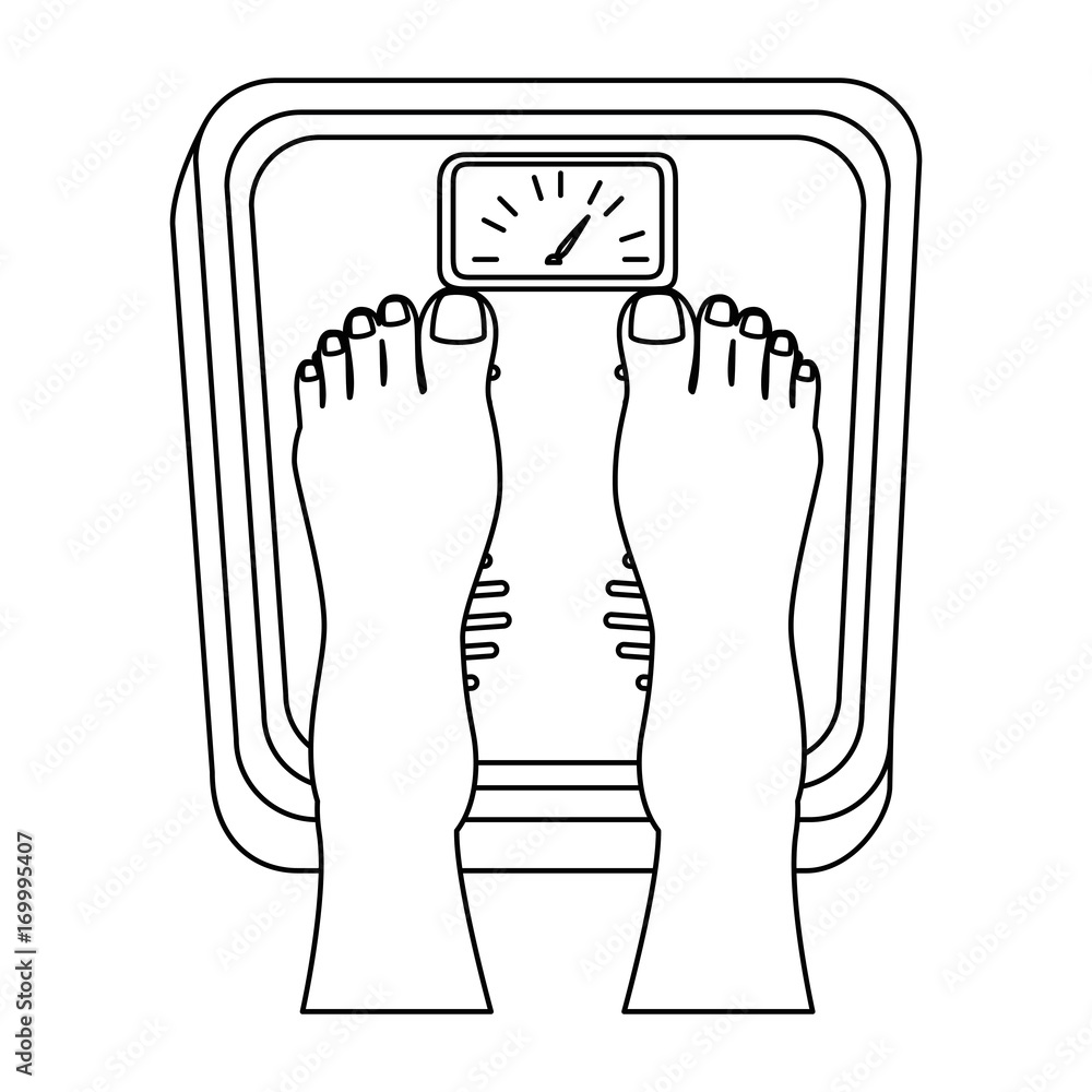 Sticker feets with scale weight measure icon vector illustration design