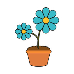 beautiful flowers in a pot icon over white background colorful design vector illustration