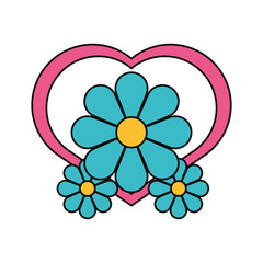 heart with beautiful flowers icon over white background vector illustration