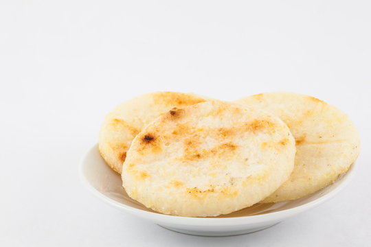 Roasted traditional Colombian white corn arepa