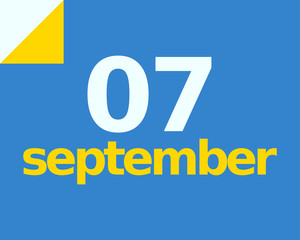 7 September Flat Calendar Day of Month Number in Blue Yellow Paper Note