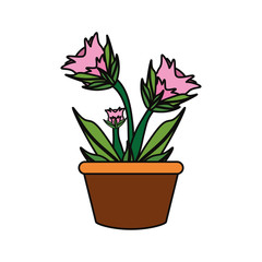 beautiful flowers in a pot icon over white background colorful design vector illustration