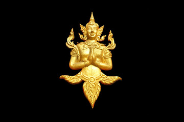 Golden Buddha  thai  stucco pattern on black background
