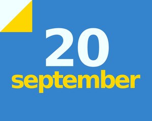 20 September Flat Calendar Day of Month Number in Blue Yellow Paper Note