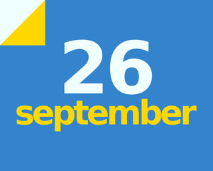 26 September Flat Calendar Day of Month Number in Blue Yellow Paper Note
