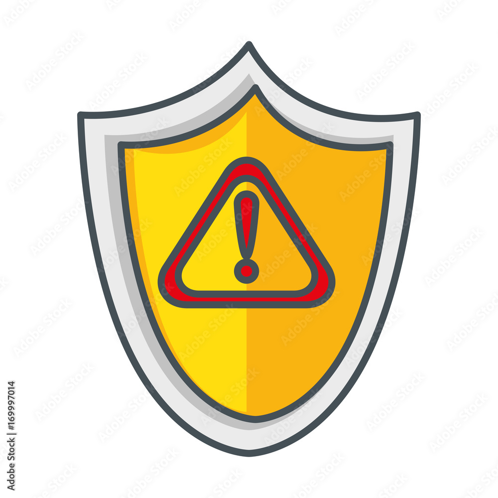 Poster shield security with alert symbol vector illustration design