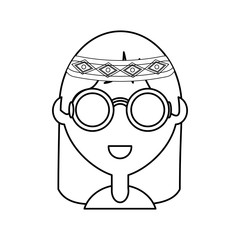 uncolored hippie woman  over white  background vector illustration