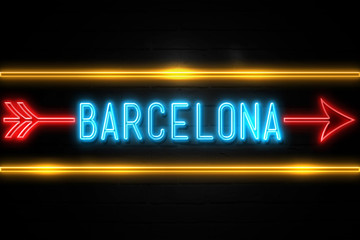 Barcelona  - fluorescent Neon Sign on brickwall Front view