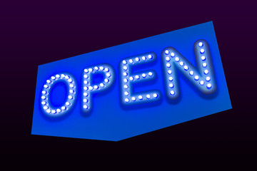colorful led OPEN sign. isolated on dark background with clipping part