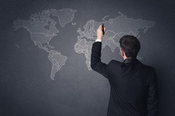 Businessman with world map