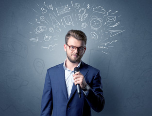 Businessman holding microphone