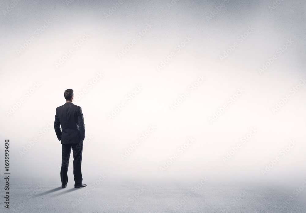 Wall mural Sales person with empty white background