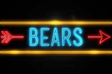 Bears  - fluorescent Neon Sign on brickwall Front view