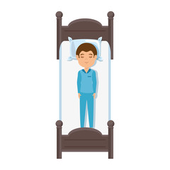man sleeping on the bed vector illustration design