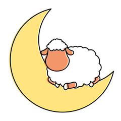moon with sheep sleeping vector illustration design