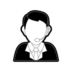 flat line monocromatic  man call center over white background vector illustration