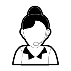 Fototapeta premium flat line monocromatic face woman call center over white background vector illustration