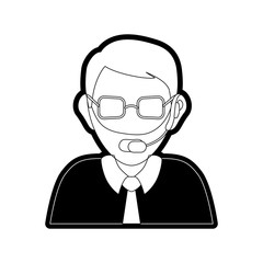 flat line monocromatic  man call center over white background vector illustration