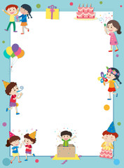 Obraz na płótnie Canvas Border template with happy kids at party