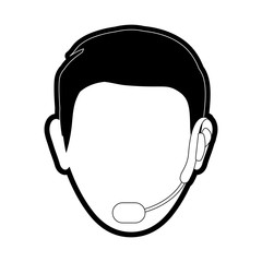 flat line monocromatic face  man call center over white background vector illustration