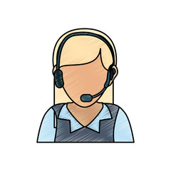 woman with headset icon over white background colorful design vector illustration
