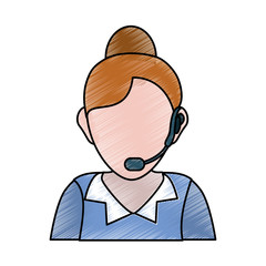 woman with headset icon over white background colorful design vector illustration