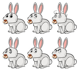 White bunny with different emotions