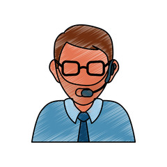 man with headset icon over white background colorful design vector illustration