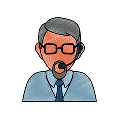 man with headset icon over white background colorful design vector illustration
