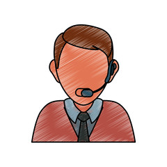 man with headset icon over white background colorful design vector illustration